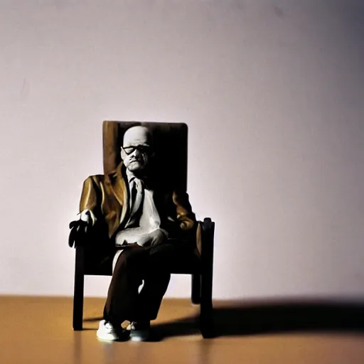 Prompt: walter white sitting on chair photo by annie leibovitz 8 0 mm lens bokeh