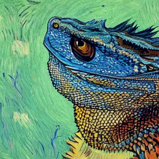 Prompt: Painting of a Bearded Dragon in the style of Van Gogh
