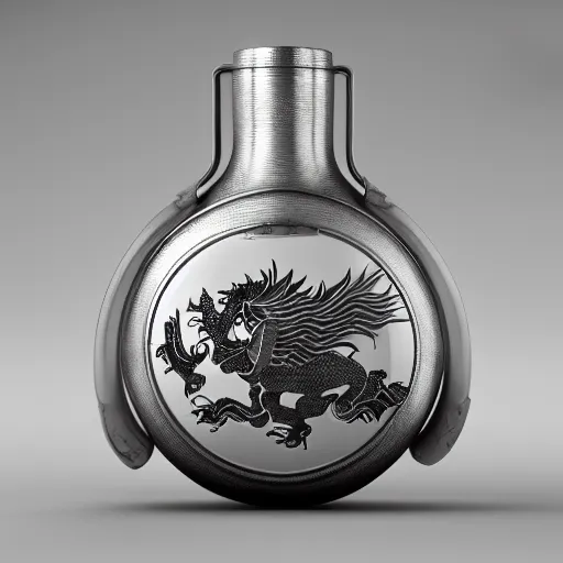 Image similar to transparent ancient boar flask with Chinese dragon, raytracing, orthographic 3d rendering, octane render