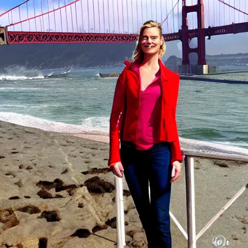 Prompt: Rebecca Romijn at the Golden Gate Bridge