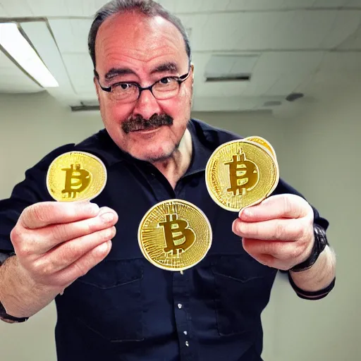 Image similar to a photograph of an archaeologist posing with ancient uncovered bitcoin coins