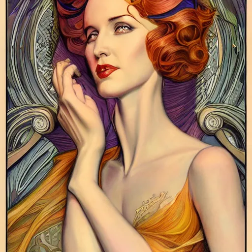 Image similar to an art nouveau streamline moderne portrait in the style of charles dulac and donato giancola and anna dittmann.