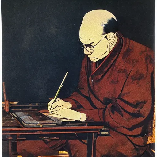 Prompt: portrait of mascha kaleko ( 1 9 4 0 ) writing poems, color hanafuda oil on canvas by ivan shishkin, james jean and yoji shinkawa