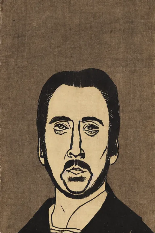 Prompt: Portrait of Nicholas Cage, Japanese woodblock print