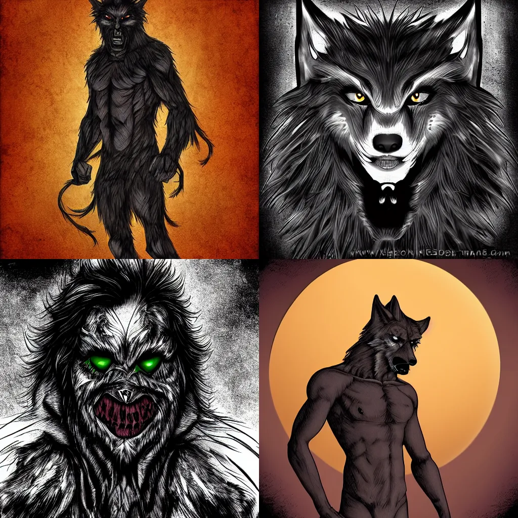 Prompt: detailed digital art of a wolfman, dark romance horror style