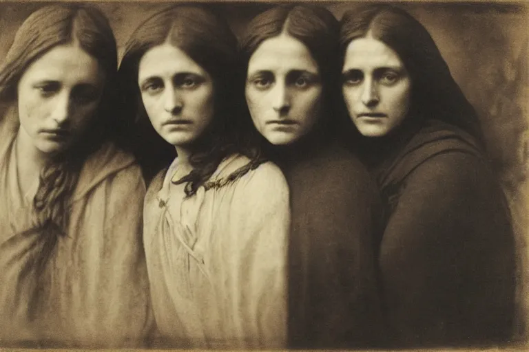 Image similar to three young women at the sepulchre, julia margaret cameron