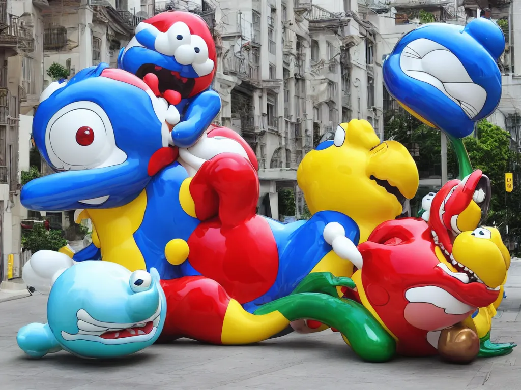 Image similar to Jeff Koon’s Doraemon Dorami Fractal Dragon statue, painted by Botero