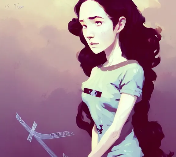 Image similar to portrait woman with long ginger curly hair, dress with runes, by atey ghailan, by greg rutkowski, by greg tocchini, by james gilleard, by joe fenton, by kaethe butcher, by ashley wood, dynamic lighting, gradient light blue, brown, blonde cream and white color scheme, grunge aesthetic