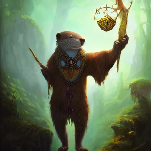 Image similar to anthropomorphic druidic otter casting a spell, DnD character art portrait, matte fantasy painting, DeviantArt Artstation, by Jason Felix by Steve Argyle by Tyler Jacobson by Peter Mohrbacher, cinematic lighting