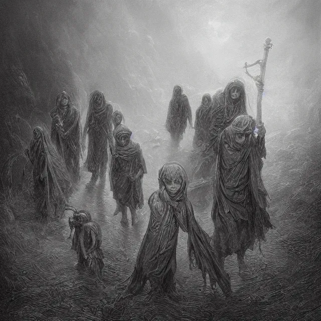 Prompt: a painting of the children of the grave by gustave dore, dark fantasy art, high detail, trending on artstation