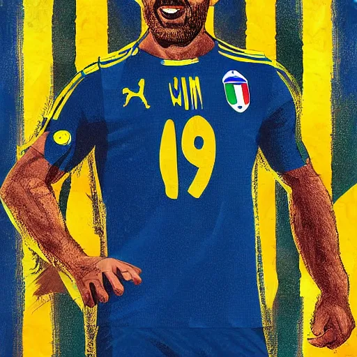 Image similar to italian football player, digital art, strong vision,