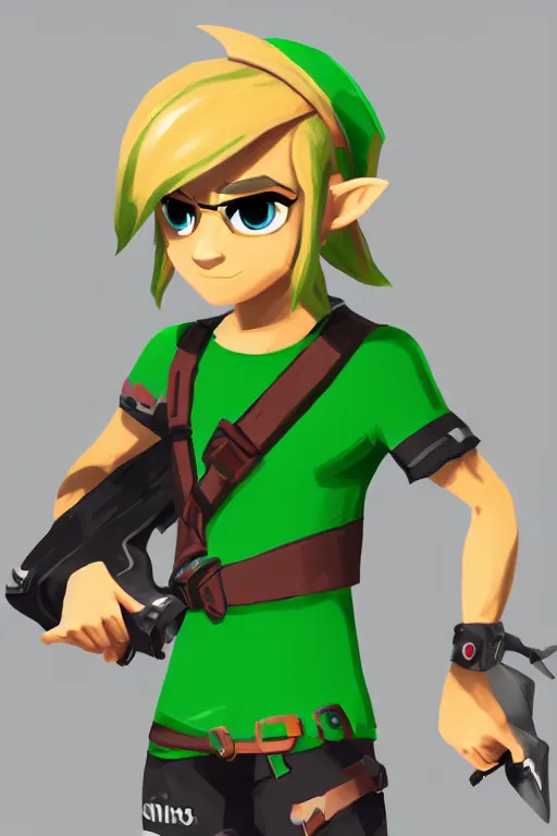 Image similar to an in game portrait of link from splatoon 2, splatoon 2 art style.