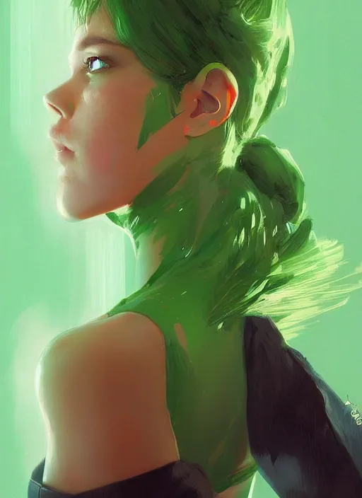 Prompt: a beautiful woman with green weyes lookign directly at the camera, bright colors, highly detailed, concept art, matte, trending on artstation, anime, art by wlop and artgerm and greg rutkowski, ilya kuvshinov, strong strokes,