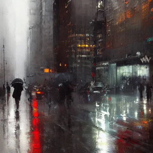 Prompt: rainy day in new york city painting by jeremy mann