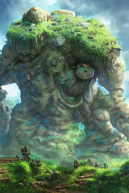 Image similar to zelda fantasy art giant golem troll wood rock greeble gemstone, global illumination ray tracing hdr fanart arstation by sung choi and eric pfeiffer and gabriel garza and casper konefal