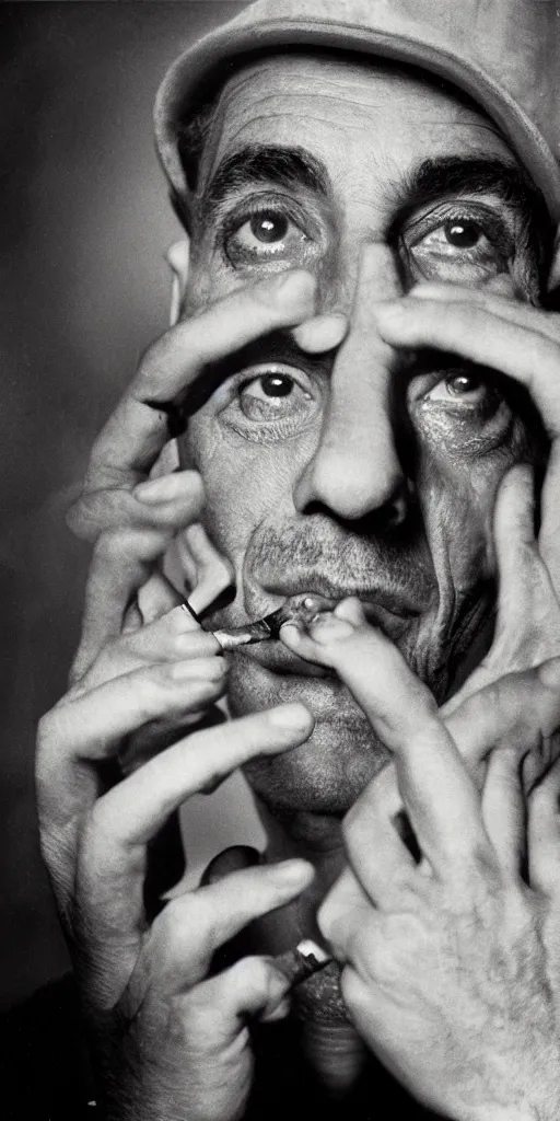 Image similar to award winning photo of MOSHE COHEN smoking weed, vivid colors, happy, symmetrical face, beautiful eyes, studio lighting, wide shot art by Sally Mann & Arnold Newman