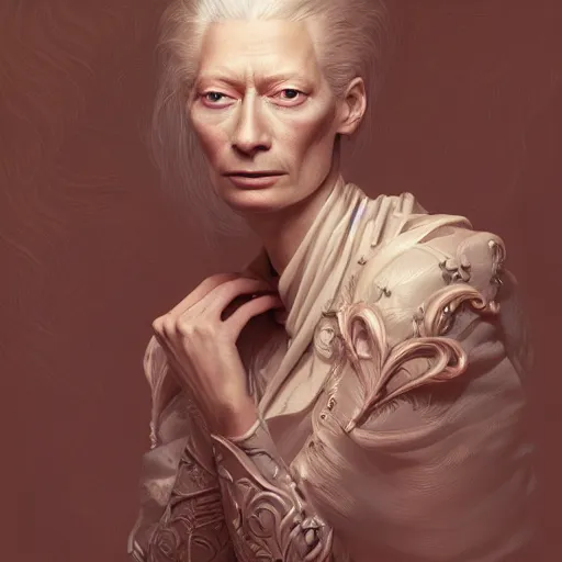 Prompt: ultra realistic illustration, tilda swinton from diablo, intricate, elegant, highly detailed, digital painting, artstation, concept art, smooth, sharp focus, illustration, art by artgerm and greg rutkowski and alphonse mucha