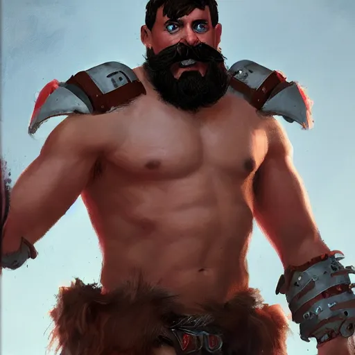 Prompt: portrait barbarian gladiator with trucker mustache and short hair, 8 k, trending on art station, by tooth wu and greg rutkowski