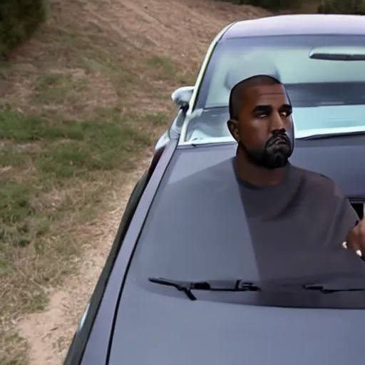 Prompt: still of kanye west doing a drive-by, victim's perspective