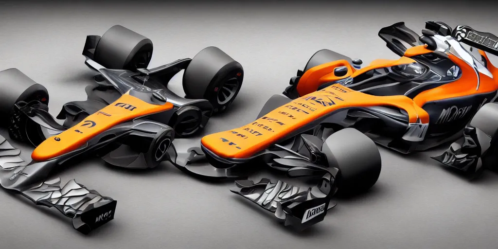 Image similar to hybrid design between McLaren MCL34 F1 car and Ford Mustang. No background, concept art style.