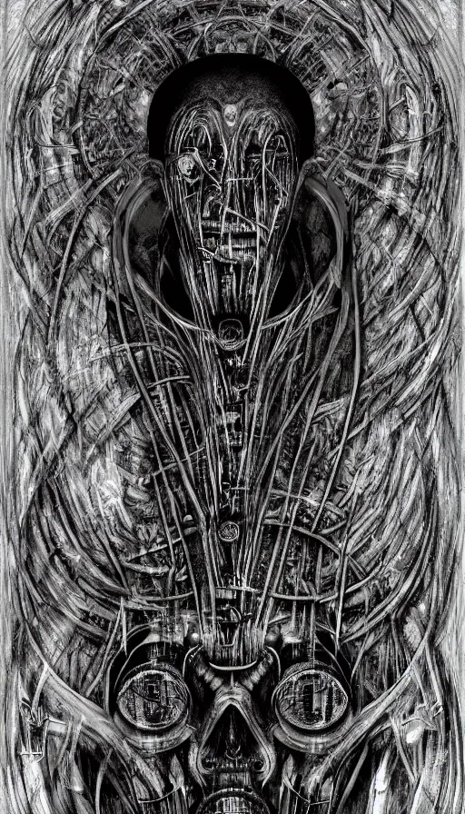 Prompt: portrait of a digital shaman, by hr giger