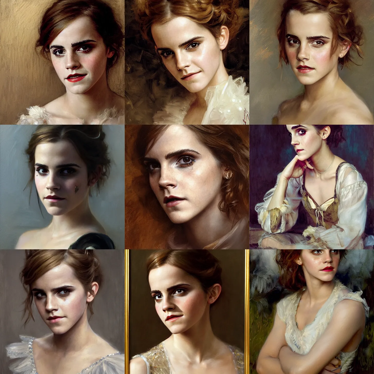 Prompt: portrait of a emma watson as a mime, highly detailed painting by gaston bussiere, craig mullins, j. c. leyendecker 8 k