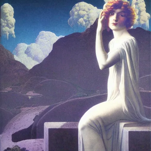 Prompt: portrait love in a brave new world by maxfield parrish,