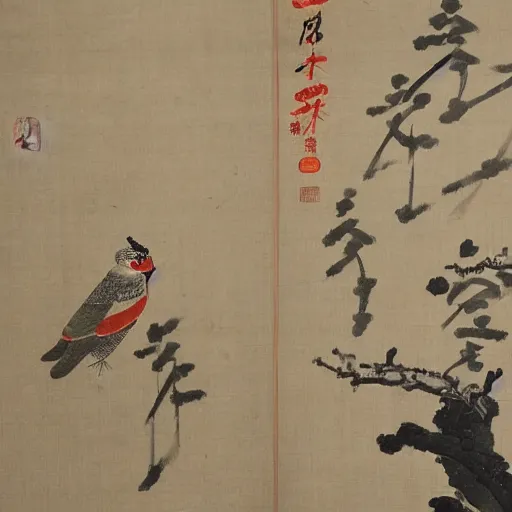 Prompt: the Chinese ancient painting of little birds ,by emperor Huizong of Song