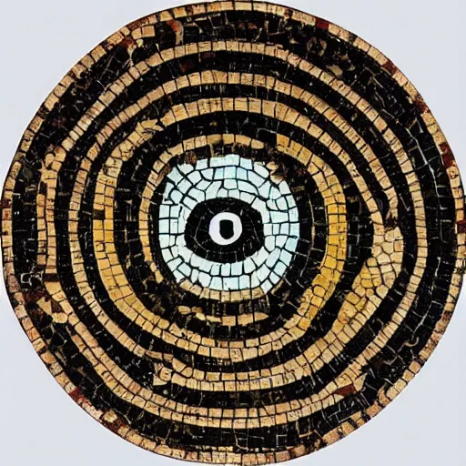 Prompt: medium shot Mosaic of an eye, from Italica, AD 176-275. Archaeological Museum, Seville. Byzantine mosaics, highly detailed, HQ, HD, beautiful, National Geographic,