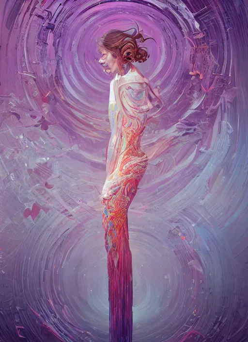 Prompt: portrait of a dancer in a long flowing gown. intricate abstract. intricate artwork. by tooth wu, wlop, beeple, dan mumford. trending on artstation, greg rutkowski very coherent symmetrical artwork. cinematic, hyper realism, high detail, octane render, 8 k, iridescent accents