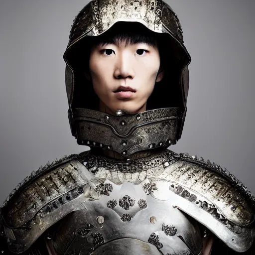 Image similar to a portrait of a beautiful young japanese male wearing an alexander mcqueen armor , photographed by andrew thomas huang, artistic