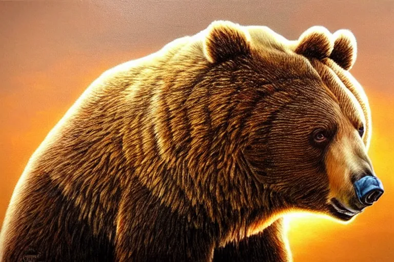 Image similar to bear, fantasy, painting, ultra realistic!!!, clear weather, golden hour, sharp focus