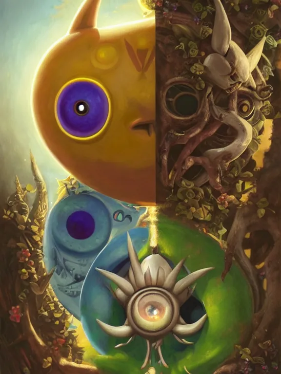 Prompt: a ultradetailed beautiful pop art painting of the majora's mask, oil painting, high resolution 4 k, by tom bagshaw, greg rutkowski, charli bowater and artgeem