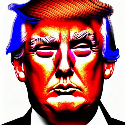 Image similar to an extremely psychedelic portrait of donald trump, surreal, lsd, face, detailed, intricate, elegant, lithe, highly detailed, digital painting, artstation, concept art, smooth, sharp focus, illustration