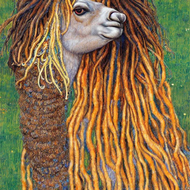 Image similar to llama with dreadlocks, by gustav klimt, by mandy jurgens, ernst haeckel, james jean