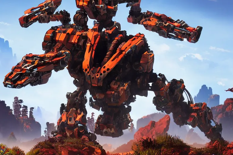 Image similar to scorcher machine mecha animal beast robot of horizon forbidden west horizon zero dawn bioluminiscence global illumination ray tracing hdr fanart arstation by sung choi and eric pfeiffer and gabriel garza and casper konefal