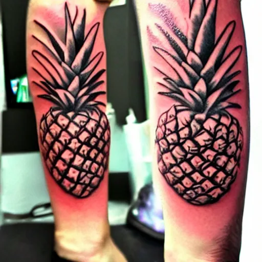Pineapple tattoo located on the rib, micro-realistic