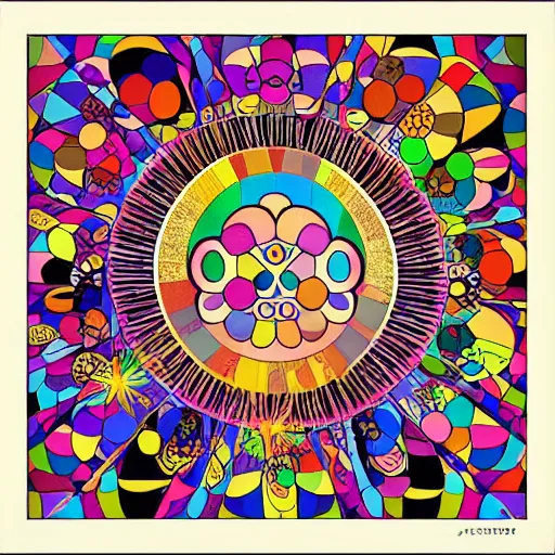 Prompt: a photograph of psychedelic Jesus in the 1960s, digital art in the style of Takashi Murakami