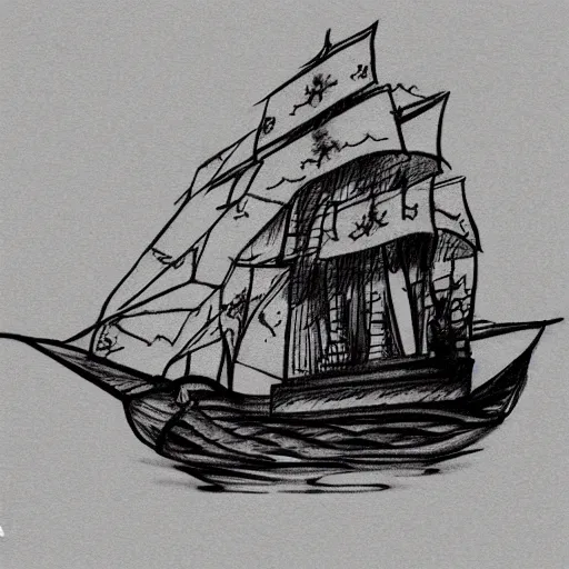 Image similar to realism tattoo design sketch of a pirate ship, in the style of Sivak