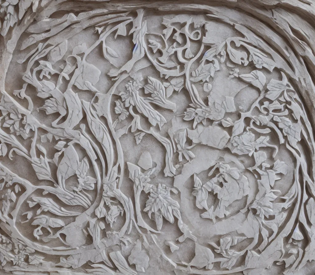 Prompt: the utopia portal highly detailed carving on southern ice porcelain, partially faded crystallized, roots, woodfired, art gallery