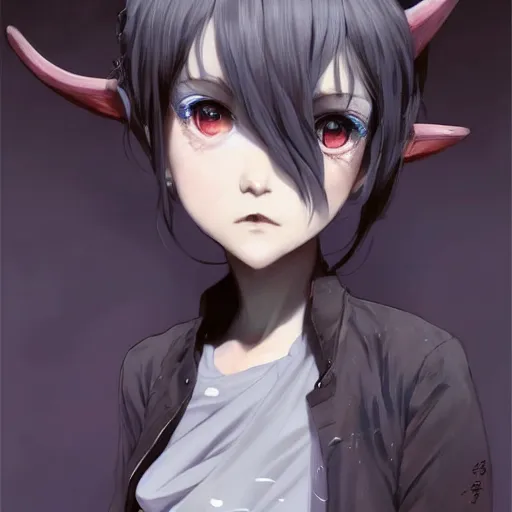 Image similar to portrait of anime pixie character with horns manga cover, highly detailed, digital painting, artstation, concept art, sharp focus, illustration, strong brush stroke, anime, sharp edges, coherent, art by greg rutkowski, ilya kuvshinov, sharp focus, ghibli studio, art by ilya kuvshinov, rossdraws