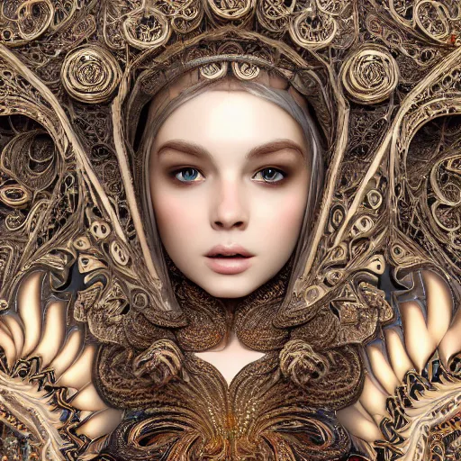 Image similar to wonderful princess of fractals and patterns, beautiful face, hyper detailed, background intricate and detailed, ornate 8 k gorgeous intricate detailed, octane render