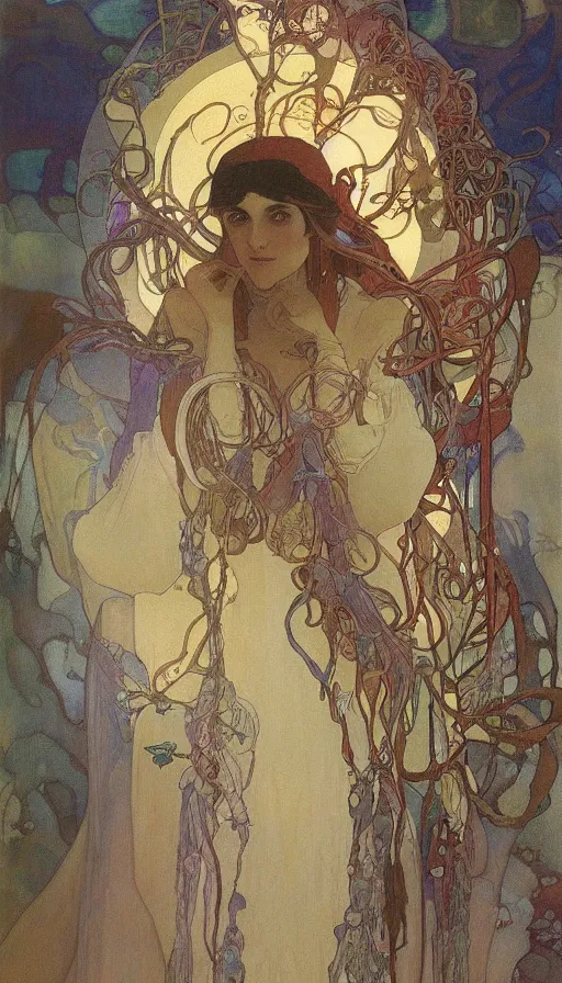 Image similar to portrait of a digital shaman, by alfons maria mucha