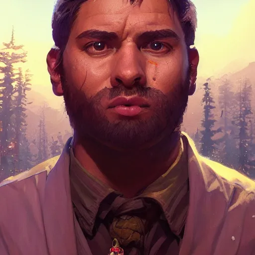 Image similar to highly detailed portrait, young man 🐻🤖, in gta v, stephen bliss, unreal engine, fantasy art by greg rutkowski, loish, rhads, ferdinand knab, makoto shinkai and lois van baarle, ilya kuvshinov, rossdraws, tom bagshaw, global illumination, radiant light, detailed and intricate environment