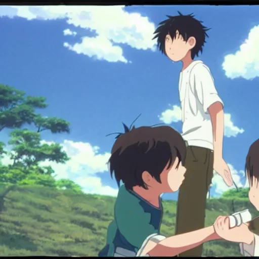 Prompt: Children fighting over a cake, by Dice Tsutsumi, Makoto Shinkai, Studio Ghibli