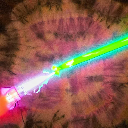 Prompt: a tie dye light saber, photography