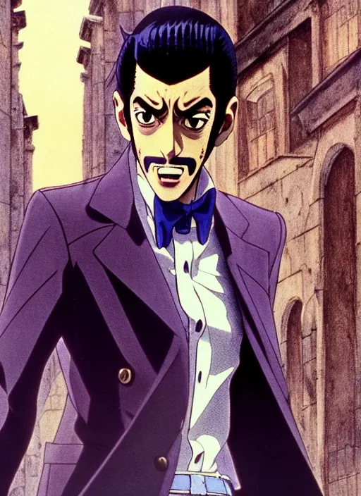 Prompt: a film still portrait of a 1 9 8 0's lupin iii, finely detailed features, closeup at the face, perfect art, in ancient city ruins, water, sun, gapmoe yandere grimdark, trending on pixiv fanbox, painted by greg rutkowski makoto shinkai takashi takeuchi studio ghibli, akihiko yoshida,