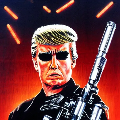 Prompt: terminator movie poster from 9 0 s starring donald trump