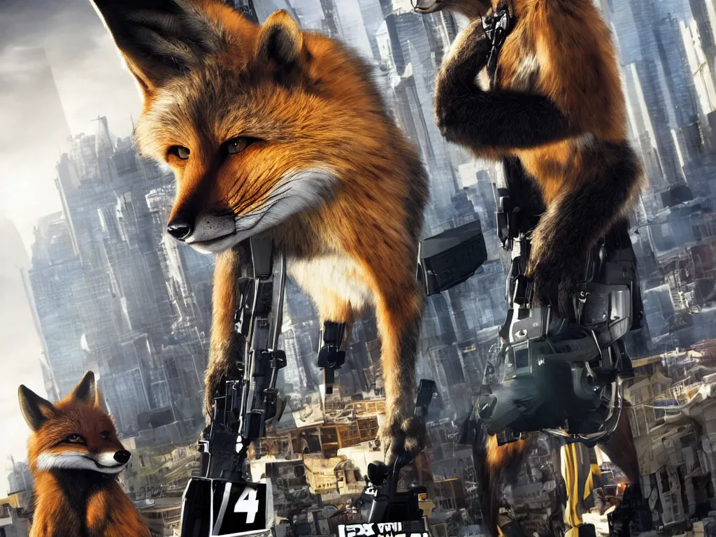 Image similar to movie poster anthro fox furry in the tv show 24, wearing an awesome uniform, city streets, fursona, anthropomorphic, furry fandom, film still