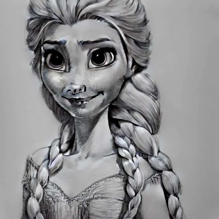 Image similar to highly detailed pencil sketch of Elsa from Frozen, hyperrealistic, photorealistic, artstyle, highly detailed, sharp